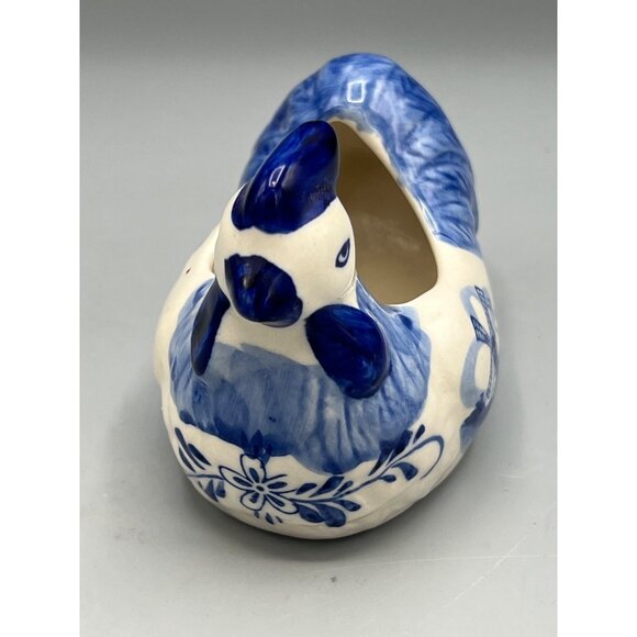 Blue & White Ceramic Dutch Hen Planter 5" Figurine Windmill Design Delft - Picture 6 of 13